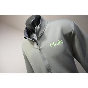HUK Fishing Fleece 1/4 Zip Neck Pullover Gray Sweater Athletic Mens Sz Large